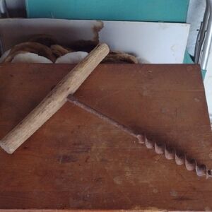 Antique Large Hand Forged Drill Bit with Primitive Wood Handle